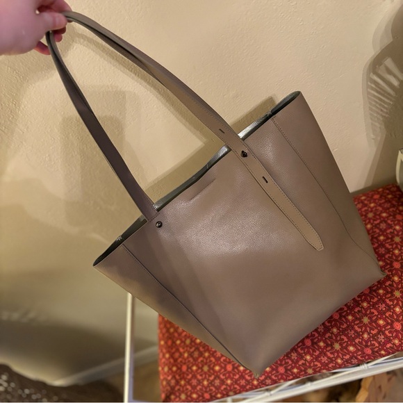 Rebecca Minkoff Leather Neutral Minimalist Tote Bag Purse - Picture 5 of 10